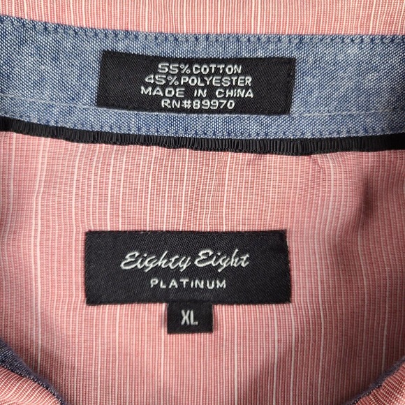 Eighty Eight Shirt Men's XL Red Striped Platinum Short Sleeve Button Down - Picture 3 of 11